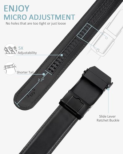 Founders & C Mens Belt 2 Pack,Leather Ratchet Click Belt Dress with Slide Buckle 1 3/8" in Gift Set Box- Size Adjustable - color: Litchi Black/Brown, size: 28"-42" Waist Adjustable