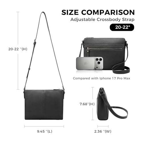 Genuine Leather Crossbody Purses for Women Travel Small Cross body Bag with Built in RFID Wallet Adjustable Shoulder Handbags - color: Black