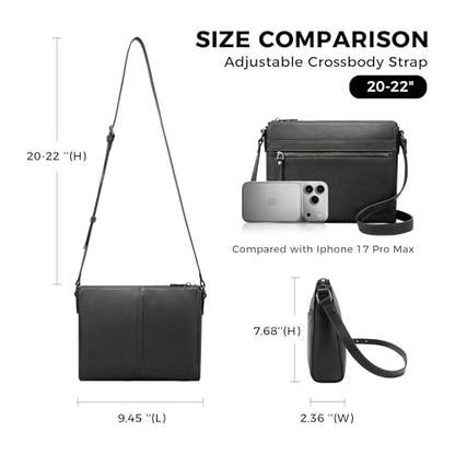 Genuine Leather Crossbody Purses for Women Travel Small Cross body Bag with Built in RFID Wallet Adjustable Shoulder Handbags - color: Black