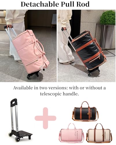 Garment Duffle Bag for Travel, 2-in-1 Garment Bags Carry On Hanging Suit Bag, Foldable PU Leather No Wrinkle Dress Bag for Women & Men, Weekender Overnight Business Trip Black - color: Black