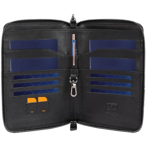 STAR VISTA Lorenzo Full Grain Leather Family Passport Wallet for 4, Large Travel Document Organizer for Exquisite Voyagers, Multi-Currency Compartments, RFID Blocking, AirTag Track, Black - color: Black
