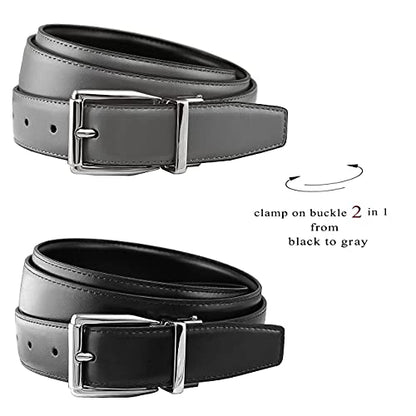 Belts.com Reversible Belt Genuine Leather Dress Casual Belt 1-1/8"(30mm) Wide, Assembled in the U.S. - color: Style A-1-black/Gray, size: 34