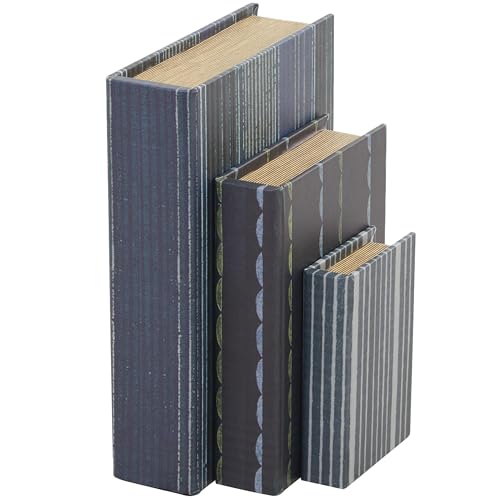 Deco 79 Faux Leather Decorative Box Faux Storage Book Book Shaped Boxes with Varying Striped Patterns, Set of 3 Decorative Keepsake Boxes 12", 9", 6"H, Blue - color: Blue, size: 11.80", 9", 6"H