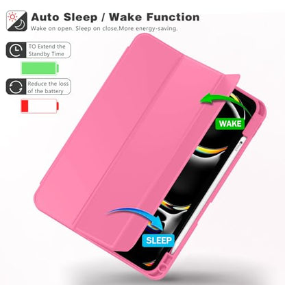 iPad Pro 11 Inch Case (M5) 2025/ (M4) 2024 (Model: A2836/A2837/A3006), Trifold Stand Smart Cover with Pencil Holder and Soft TPU Back, Auto Wake/Sleep (New Peach Red) - color: New Peach Red