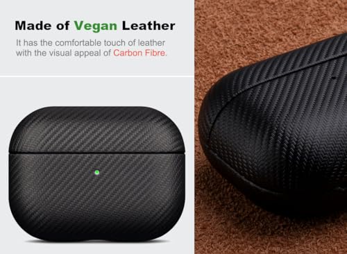 Haobobro Handcrafted for AirPods Pro 2 Case Cover | Synthetic Leather Case with Cleaner Kit | Carbon Fiber Textures | Drop Protection Hard Cover for AirPods Pro 2nd Generation 2022 - Black | Selected Vegan Leather, Carbon Fibre Texture, Handcrafted Hard S
