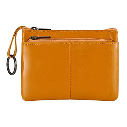 Light Brown Genuine Leather Multi-Functional Wallet - Compact Card Holder, Coin Purse & Key Organizer with 3 Zippers, Built-in Key Ring, Perfect for Travel, Work & Daily Use - color: Yellowish Brown