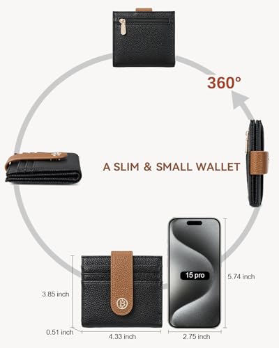 BOSTANTEN Slim Wallet Women Small RFID Blocking Credit Card Holder | Pebble Leather, Thin, Bifold, Zipper Coin Pocket, Compact, Fits in Small Purses, Great Gifts, Black Brown - color: 0-Black Brown