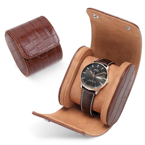 PU Leather Watch Roll Case Organizer-Secure Storage with Removable Pillows & Solid Dividers, Portable Men's Watch Display Case for Home, Travel, and Anniversary Birthday (Brown-1 Slot) - size: Brown-1 Slot