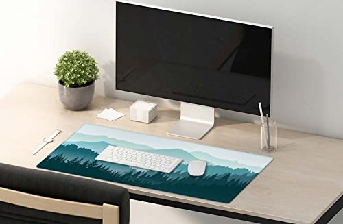 Large Mouse Pad, Full Desk XXL Extended Gaming Mouse Pad 35.5" X 15.7", Waterproof Desk Mat with Stitched Edge, Non-Slip Laptop Computer Keyboard Mousepad for Office & Home, Green Mountain Landscape - color: Green Mountain Landscape
