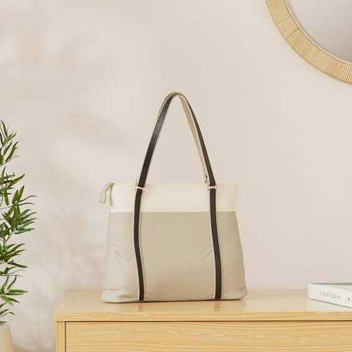 Laptop Tote Bag for Women, 15.6 Inch Work Bag with Laptop Compartment and Zipper, Canvas Computer Tote for Teacher - color: Gray