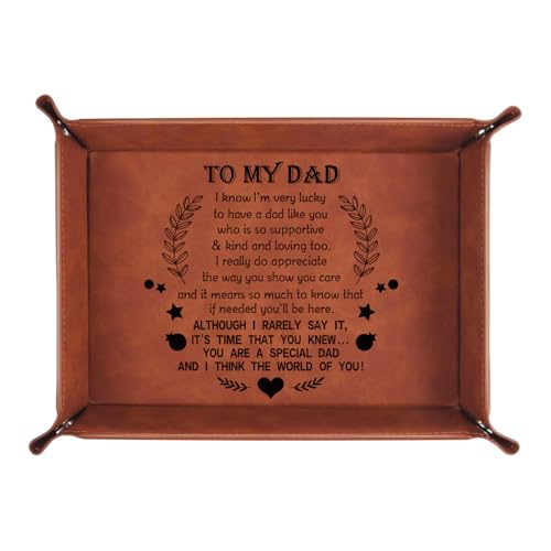 To My Dad Gifts,Leather Tray Engraved Personalized Gifts Unique Dad Birthday Gifts from Daughter Son,Valet Tray Desktop Storage Organizer (I know DAD) - color: I Know Dad