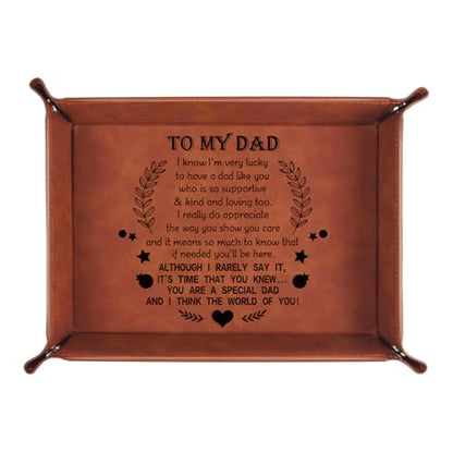 To My Dad Gifts,Leather Tray Engraved Personalized Gifts Unique Dad Birthday Gifts from Daughter Son,Valet Tray Desktop Storage Organizer (I know DAD) - color: I Know Dad
