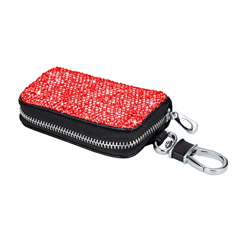 eing Bling Bling Car Key Chain Case Premium Leather Coin Holder Zipper Case Remote Wallet Bag - color: B-red