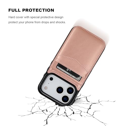 KIHUWEY for iPhone 17 Pro Wallet Case Card Holder Kickstand, Rose Gold - color: Rose Gold