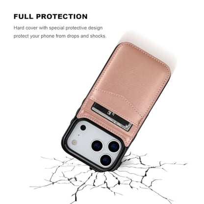 KIHUWEY for iPhone 17 Pro Wallet Case Card Holder Kickstand, Rose Gold - color: Rose Gold