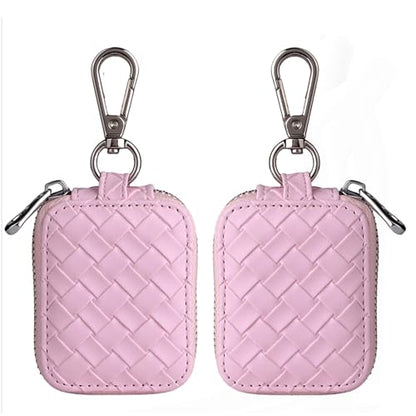 Earbud Case, Headphone Storage Case for AirPods 4/1/2/3/Pro 2 Lattice Pink | PU Leather Plaid Zipper Carrying Pouch Earbuds Bag with Keychain for Wireless Earphones, Wired Headphone & USB Cable - color: Lattice Pink