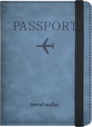 Passport Holder, Passport Cover with Credit Card Slot and Boarding Pass Slot Combo, Passport Wallet Case Book Travel Must Have, RFID Blocking Leather Travel Accessories, Marine Blue - color: Marine Blue