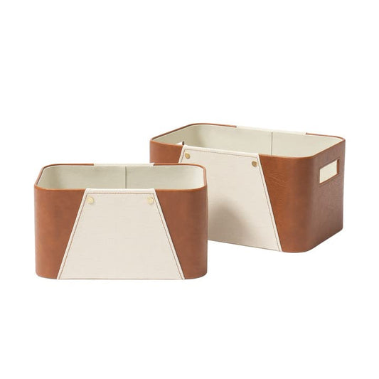 LA JOLIE MUSE Faux Leather Storage Baskets for Organizing, Beige 2 Pack | Fabric Storage Bins, Sturdy Decorative Organizer Baskets for Closet, Shelf, Office Cabinets, Toys, Books and Home Essential - color: Brown