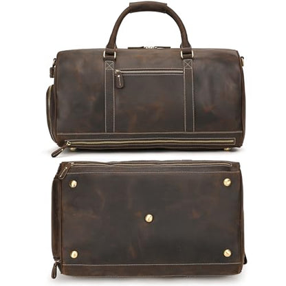 Full Grain Leather Duffel Bags for Men and Women Travel Overnight Weekend Leather Bags Sports Gym Duffel - color: 9801 Dark Brown