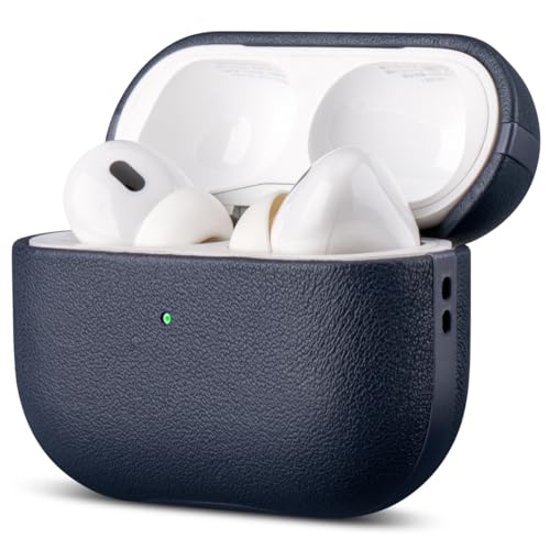 LOPIE Leather Case for AirPods Pro 2 - Handmade AirPods Pro 2nd Generation Case Cover with Lanyard - Made of Full Grain Leather - Drop Protection Hard Shell Cover - Wireless Charging Compatible - Blue - color: Blue, size: Top Grain Leather