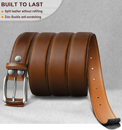 BULLIANT Men Belt Multi Pack,Leather Belt For Gift Men Golf Dress Casual Jean 7Holes 1 3/8" - color: Retro Red Brick4150, size: 40"-42"Waist Adjustable