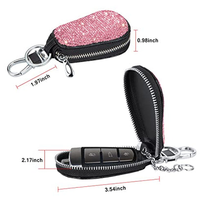 eing Bling Bling Car Key Chain Case Premium Leather Coin Holder Zipper Case Remote Wallet Bag - color: A-rose Red