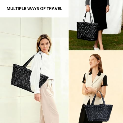 BUG Lightweight Women Laptop Tote Bag for Work, Casual Handbag for Travel Beach College Teacher - color: Glossy Black