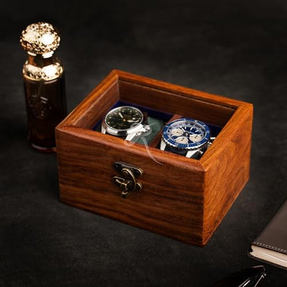 Handmade Mens watch box, Watch display case, Indian Rosewood single watch box case organizer for men, Velvet lining glass lid, Solid Gift for Him | Made for Special Events (DOUBLE SLOT) - size: DOUBLE SLOT
