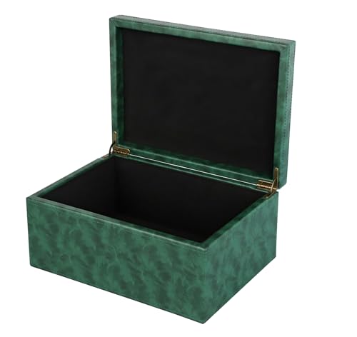 HofferRuffer Faux Leather Decorative Box, Large Wooden Structure Keepsake Box Accessory Organizer Jewelry Organizer with Hinged Lid, Storage Container for Home or Office (Dark Green) - color: Dark Green