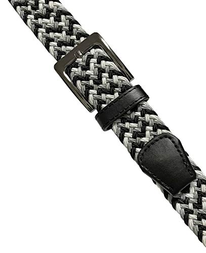 Belts.com Men's Gray Braided Elastic Stretch Belt 1-3/8" Wide Canvas Fabric Woven Casual Belt With Prong Buckle - color: Black/Gray/White, size: X-Large (for waist 39"-41")