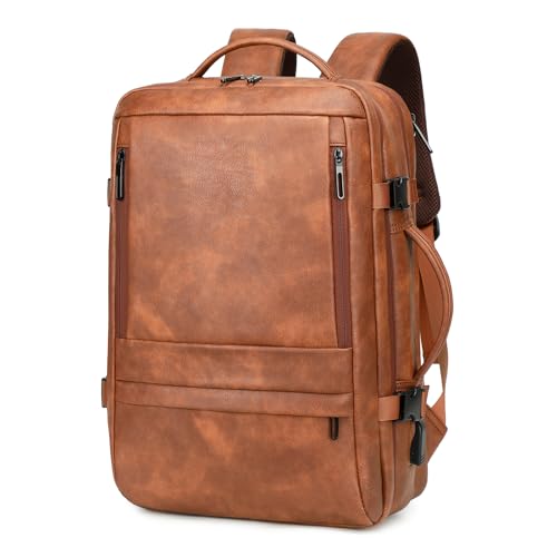 Travel Backpack Women, PU Leather Carry On Backpack Flight Approved, Brown - color: Brown