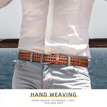 Mens Braided Leather Belt, Casual Woven Belts Fit Golf Pants Jeans - color: Brown, size: 42 (Fits waist:40"-43")