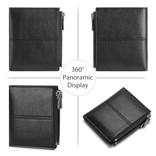 Zipper Wallet for Men Bifold Wallets with 1 ID Window 7Card Slot Coin Pocket- Big Capacity Credit Card Travel Wallet - color: A-Black