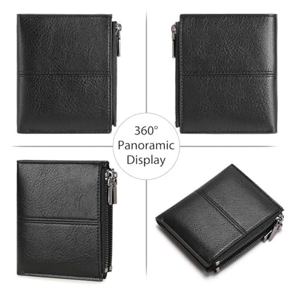 Zipper Wallet for Men Bifold Wallets with 1 ID Window 7Card Slot Coin Pocket- Big Capacity Credit Card Travel Wallet - color: A-Black