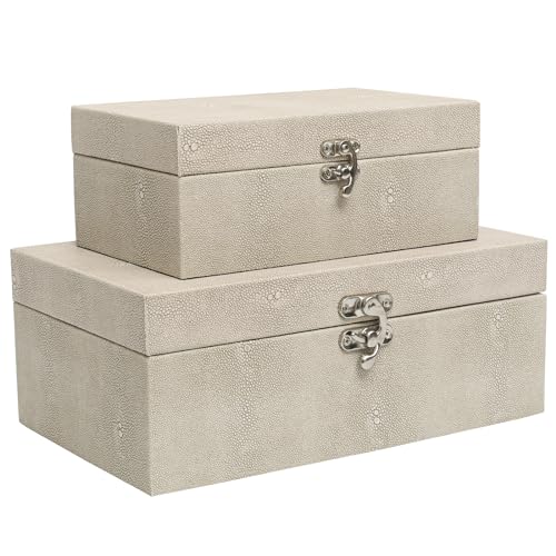 DECOR4SEASON Faux Shagreen Leather Decorative Storage Boxes Set of 2, Ivory | For Keeping Precious Keepsakes, Trinkets, Jewelry And Other Small Items Organized - color: Champagne White