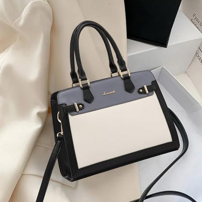 LOVEVOOK Purses and Handbags for Women, Tote Shoulder Bag Satchel Purse and PU Leather Top Handle for ladies - color: Black-white-grey