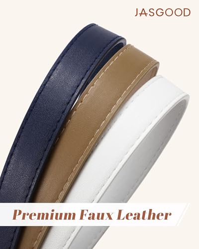 JASGOOD Women Skinny Belt for Jeans Dresses Fashion Thin Waist Belt with Oval Pin Buckle 0.7" Width - color: Khaki, size: Fit waist size 36''-40''