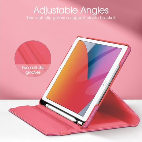 Fintie 360° Rotating Case for iPad 9th / 8th / 7th Generation 10.2 Inch | Swivel Stand, Portrait & Landscape Viewing, Shockproof Cover with Pencil Holder, Auto Wake/Sleep, Glittering Pink - color: Glittering Pink