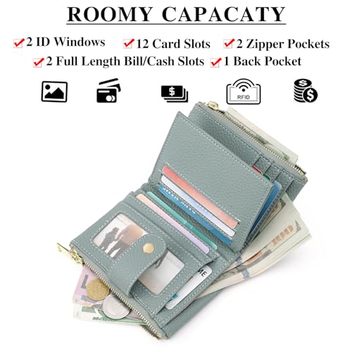 GOIACII Small Wallet for Women with Double Zipper Pocket RFID Blocking Ladies Wallet Leather - color: C01 Light Blue