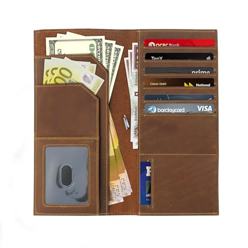 WANDERINGS Genuine Leather Passport Wallet - 4.25 x 9 - Large Leather Passport Holder for Travel - Folding Leather Travel Wallet Case with RFID Blocking, Travel Organizer for Men and Women - style: Tall