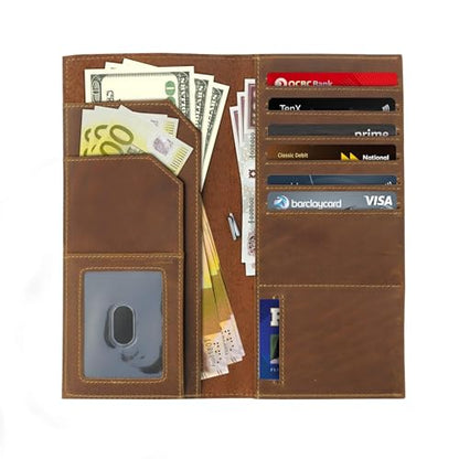 WANDERINGS Genuine Leather Passport Wallet - 4.25 x 9 - Large Leather Passport Holder for Travel - Folding Leather Travel Wallet Case with RFID Blocking, Travel Organizer for Men and Women - style: Tall