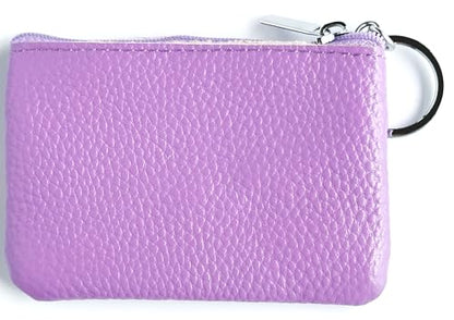 Women's Leather Small Coin Purse with Keychain, Mini Card Holder Case (Light Purple) - color: Light Purple