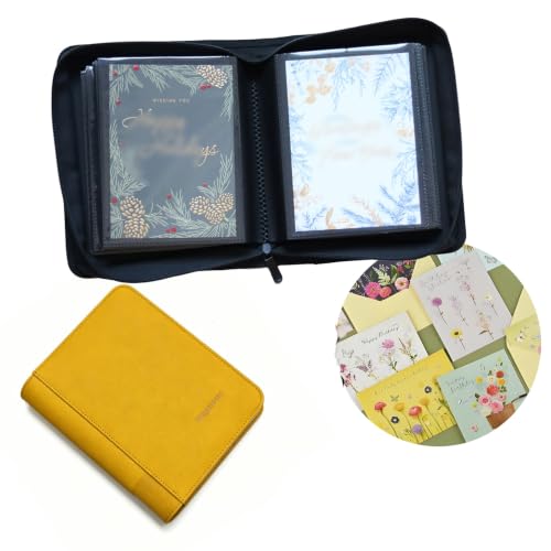 82 Pocket 5x7 Greeting Card Organizer Album,Christmas Card Book | binder for Storage protect birthday,postcard,wedding,xmas holiday card holder &display grad card keepsake gift box - color: Yellow