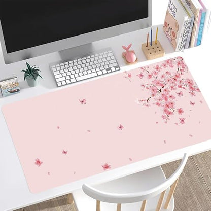 Cherry Blossom Desk Mat, Cute Extended Gaming Keyboard Mouse Pad, Large Office Desk Cover Mat Pad Deskmat, Non-Slip Leather Home Office Desk Mat Protector 23.6"x11.8" - color: Cherry Blossom, size: S(23.6×11.8 inch)