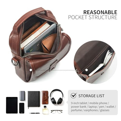 Augus Genuine Leather Small Messenger Bag Crossbody - color: Dark Brown-1