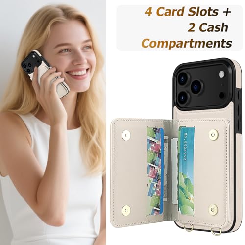 LOHASIC for iPhone 17 Pro Case Wallet with Crossbody Strap, Card Holder | 4 Card Slots & 2 Cash Slot, Removable Crossbody Strap, Wrist Strap, RFID Blocking, Kickstand, Easy-Clean Vegan Leather, Beige - color: Beige, size: iPhone 17 Pro
