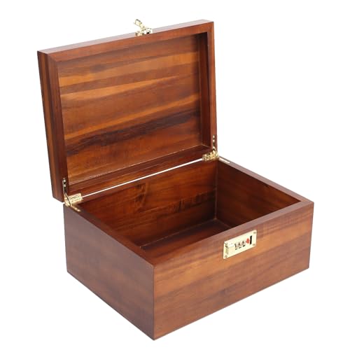 Large Wooden Storage Box with Combination Lock, 12.5 IN Acacia Wood Keepsake Box with Lid for Storage Trinkets, Jewelry, Card, Photo, Wooden Lock Decortive Case for Home -WB005-X Large - color: Brown-Lock
