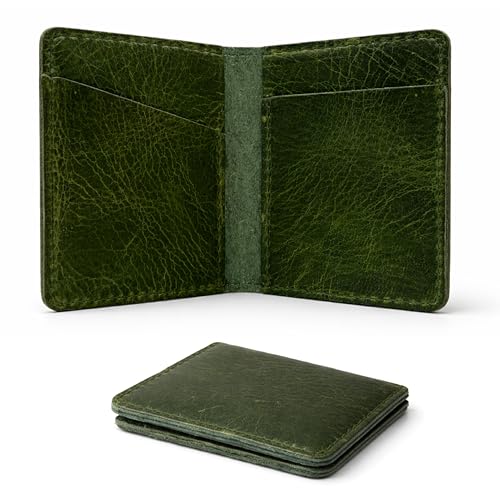Genuine Leather Bifold Card Holder Wallet, Forest Green | Men & Women, Slim Minimalist, Front Pocket, Compact Travel & Everyday Carry - color: Green