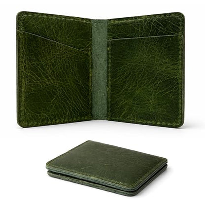 Genuine Leather Bifold Card Holder Wallet, Forest Green | Men & Women, Slim Minimalist, Front Pocket, Compact Travel & Everyday Carry - color: Green