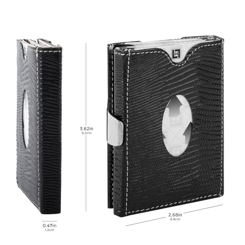 LLH Leather Trifold Wallet - RFID Blocking with Stainless Steel Locking Clip Wallet, Minimalist Front Pocket RFID Blocking Credit Card Holder (Black-B) - color: black-b